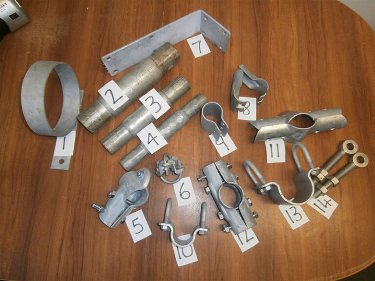 Fittings, clamps, clips, nuts, bolts, rail heads